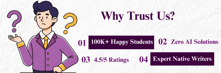 Why Trust Us? 100K+ Happy Students, Zero AI Solutions, 4.5/5 Ratings, Expert Native Writers